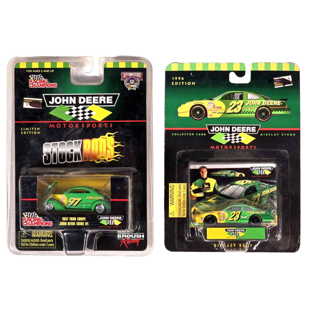 Lot Of 2 Vintage John Deere Racing Cars - Motorsports #23 & Racing Champions #97